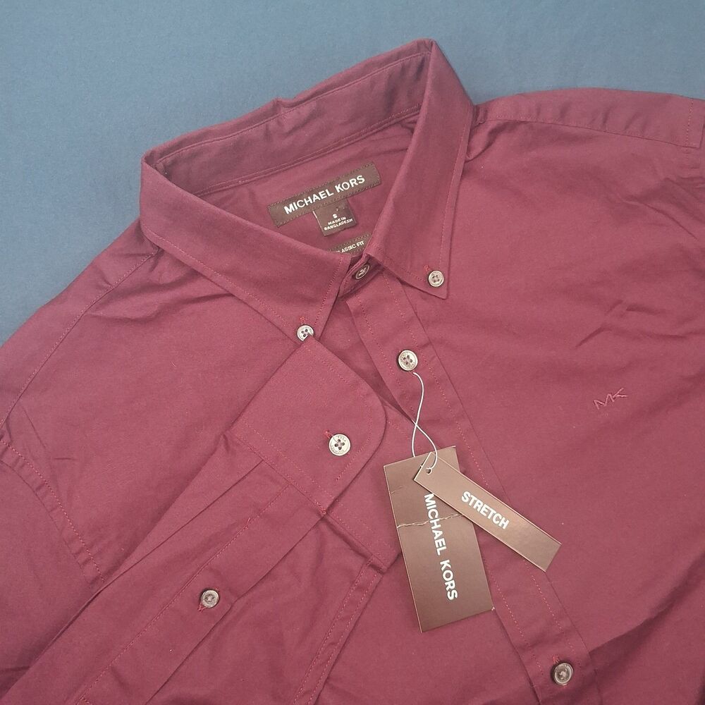 Michael Kors Mens Size S Comfort Stretch Dress Shirt Burgundy NWT